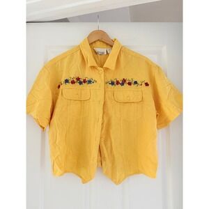Vintage Casey & Max Yellow‎ Floral Embroider Sleeve Blouse Cottagecore